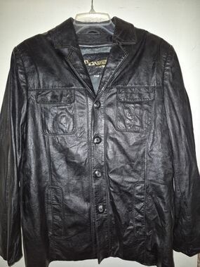 PIONEER Men's Black Leather Button-Front Jacket